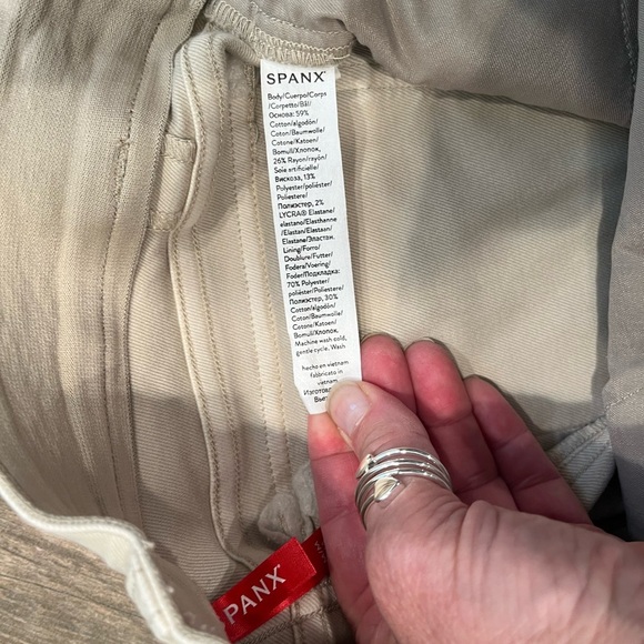 Spanx Stretch Twill Cropped Straight Wide Leg Pants Tan Medium - Picture 7 of 11